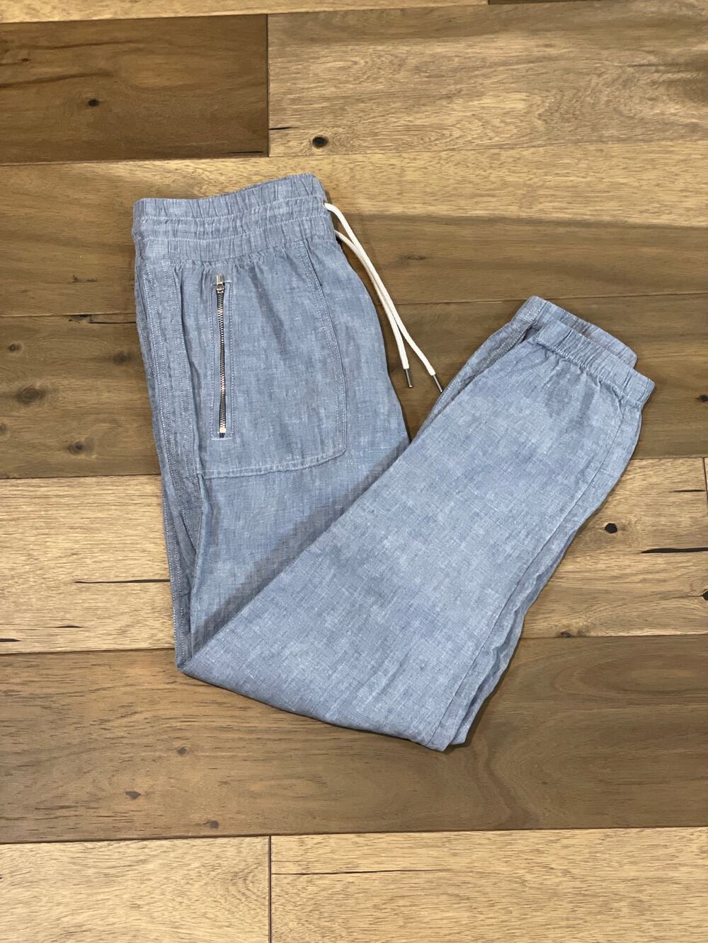 Athleta Joggers Denim Inspired Elastic Waist Zip Pockets Size 6 Linen